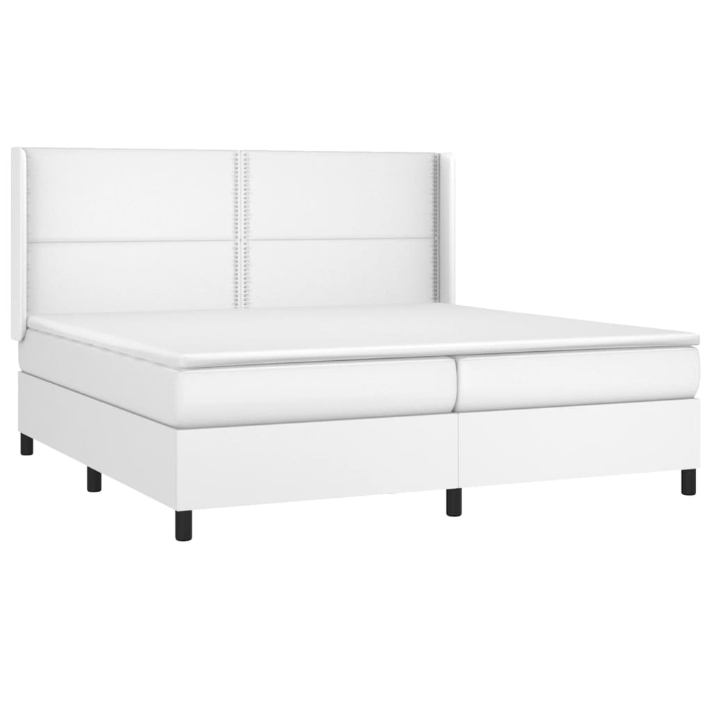 vidaXL Pat cu arcuri, saltea și LED, alb, 200x200 cm, piele ecologică vidaXL Pat cu arcuri, saltea și LED, alb, 200x200 cm, piele ecologică