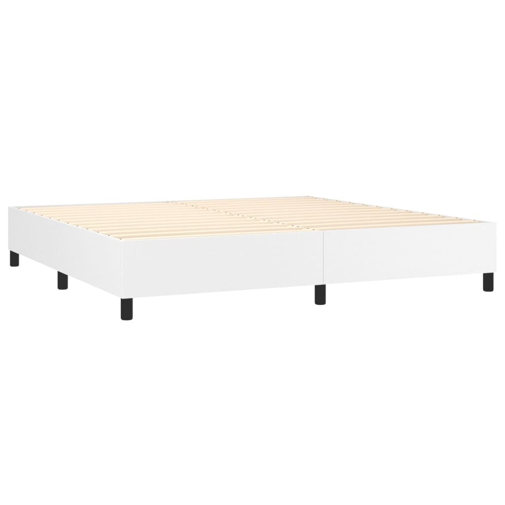 vidaXL Pat cu arcuri, saltea și LED, alb, 200x200 cm, piele ecologică vidaXL Pat cu arcuri, saltea și LED, alb, 200x200 cm, piele ecologică