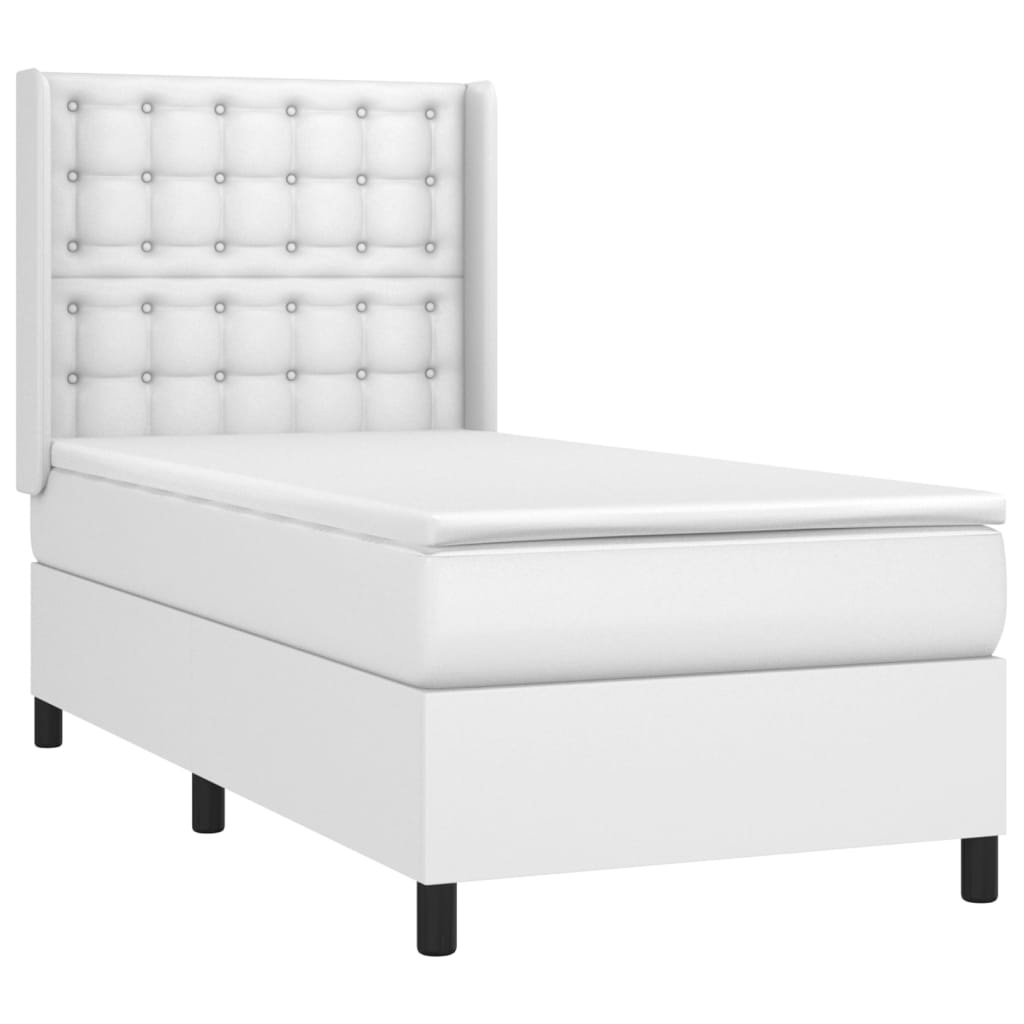 vidaXL Pat cu arcuri, saltea și LED, alb, 90x190 cm, piele ecologică vidaXL Pat cu arcuri, saltea și LED, alb, 90x190 cm, piele ecologică