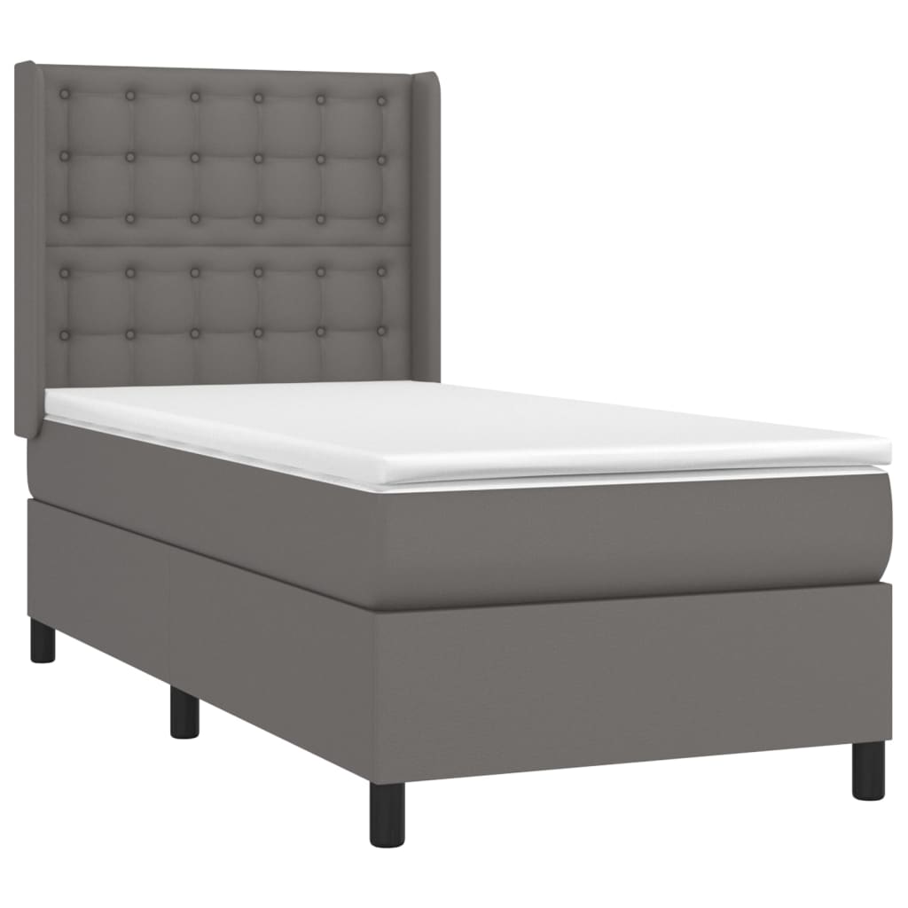 vidaXL Pat cu arcuri, saltea și LED, gri, 90x200 cm, piele ecologică