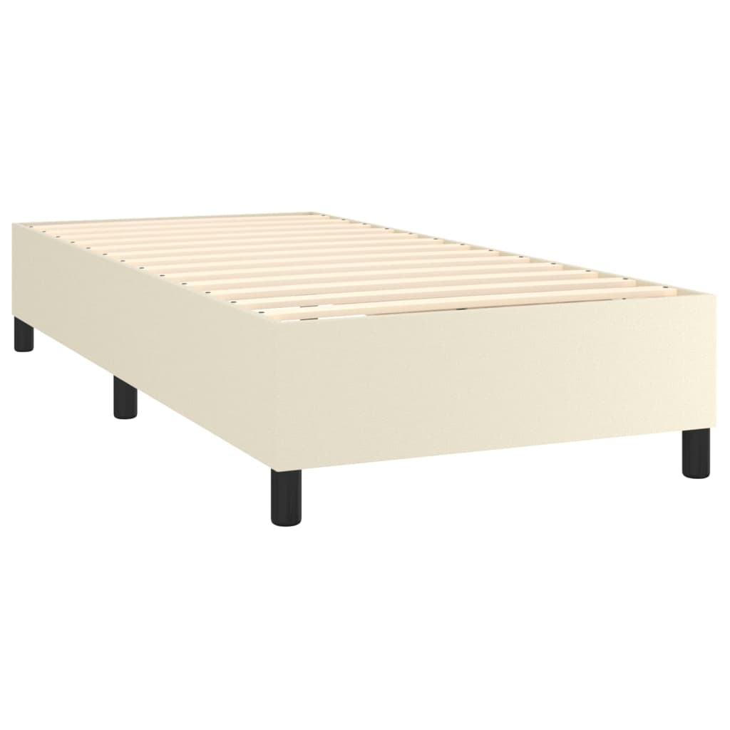 vidaXL Pat cu arcuri, saltea și LED, crem, 100x200 cm, piele ecologică