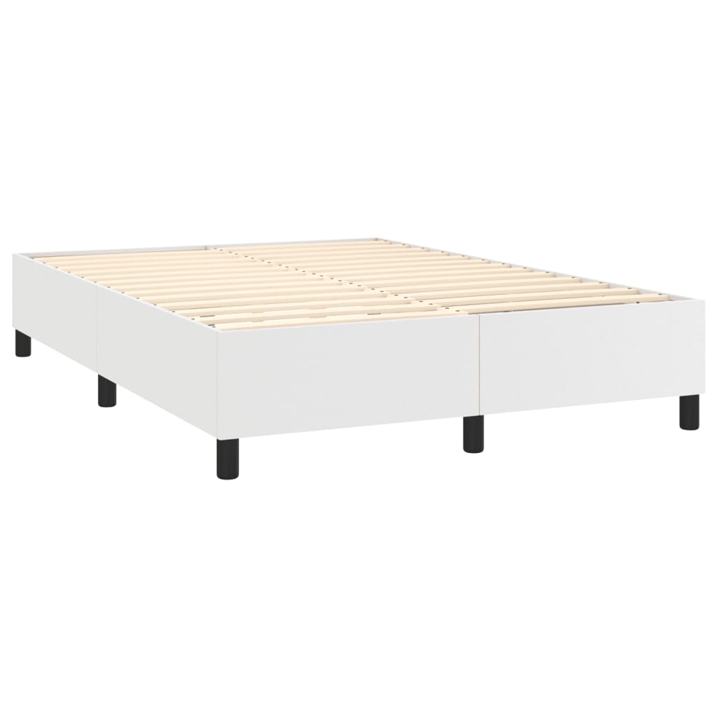 vidaXL Pat cu arcuri, saltea și LED, alb, 140x200 cm, piele eco
