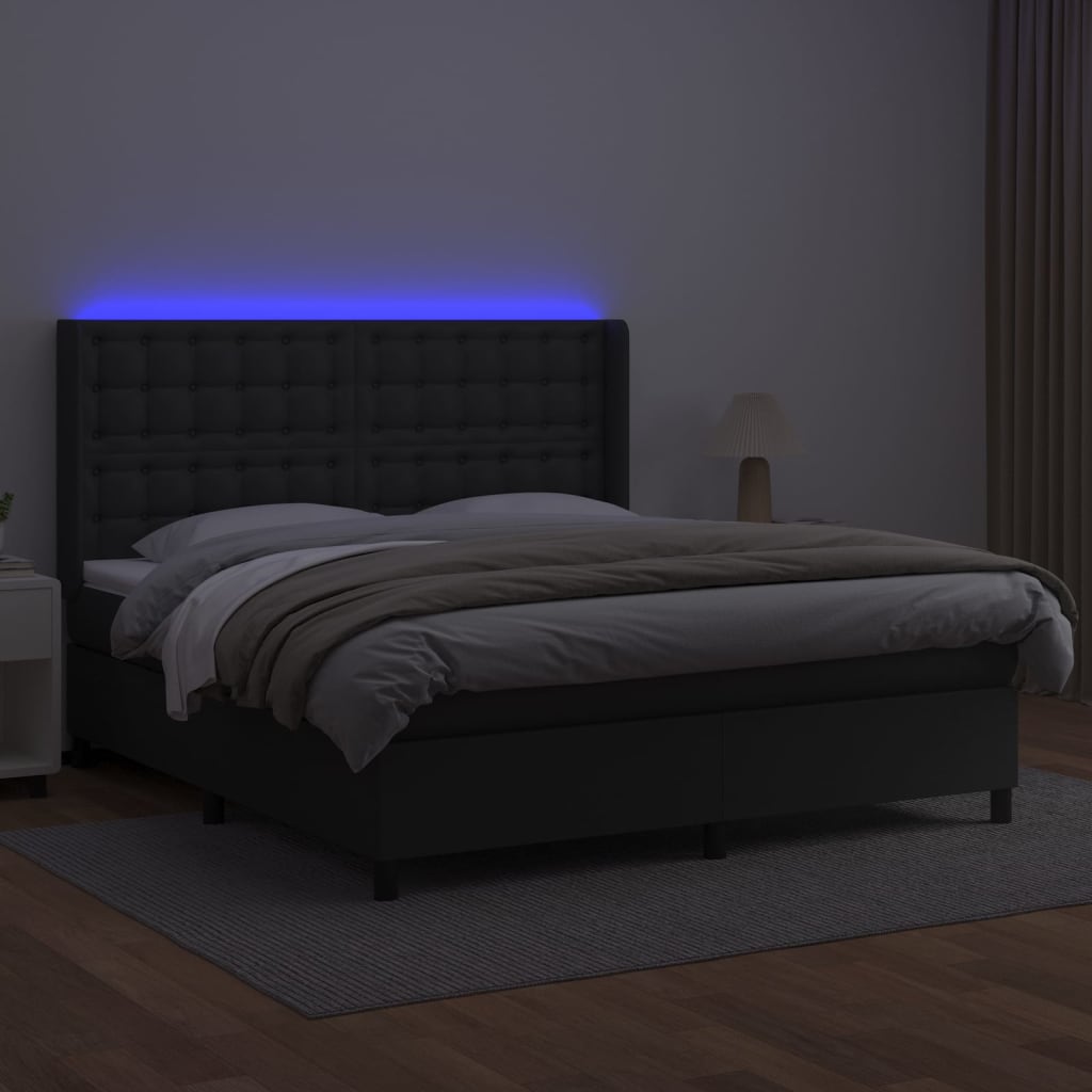 vidaXL Pat cu arcuri, saltea și LED, negru, 180x200cm, piele ecologică vidaXL Pat cu arcuri, saltea și LED, negru, 180x200cm, piele ecologică