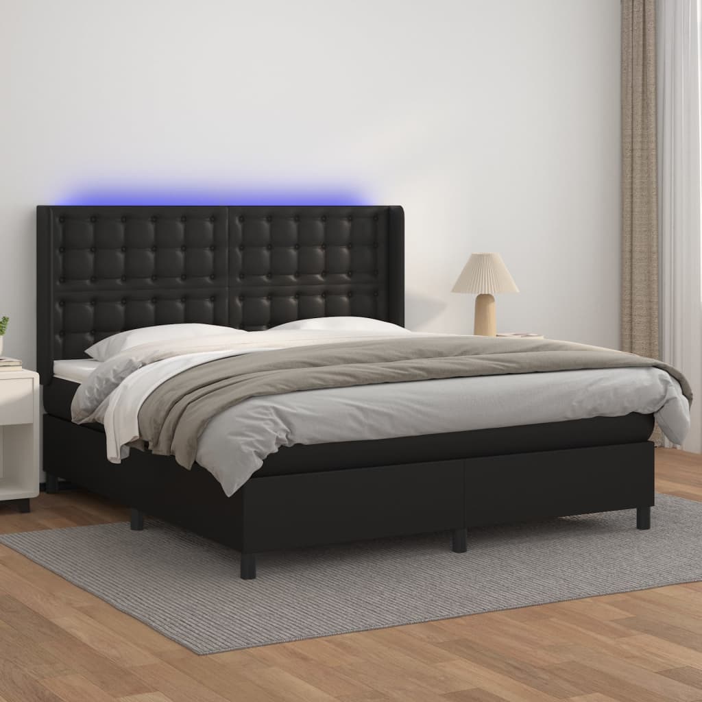 vidaXL Pat cu arcuri, saltea și LED, negru, 180x200cm, piele ecologică vidaXL Pat cu arcuri, saltea și LED, negru, 180x200cm, piele ecologică