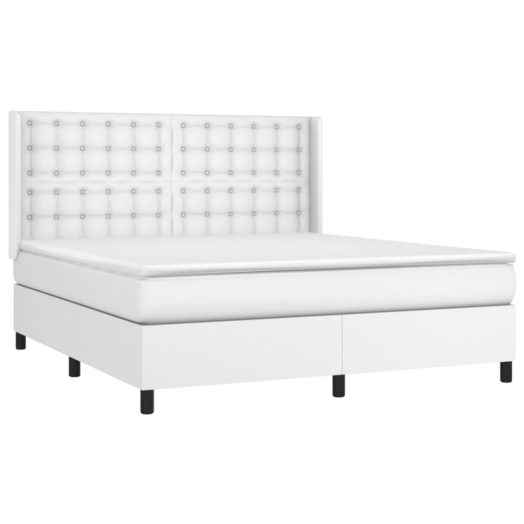 vidaXL Pat cu arcuri, saltea și LED, alb, 180x200 cm, piele ecologică