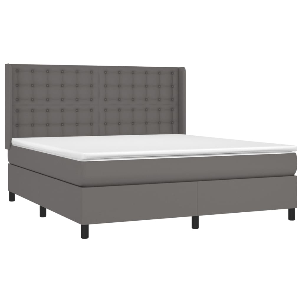 vidaXL Pat cu arcuri, saltea și LED, gri, 180x200 cm, piele ecologică