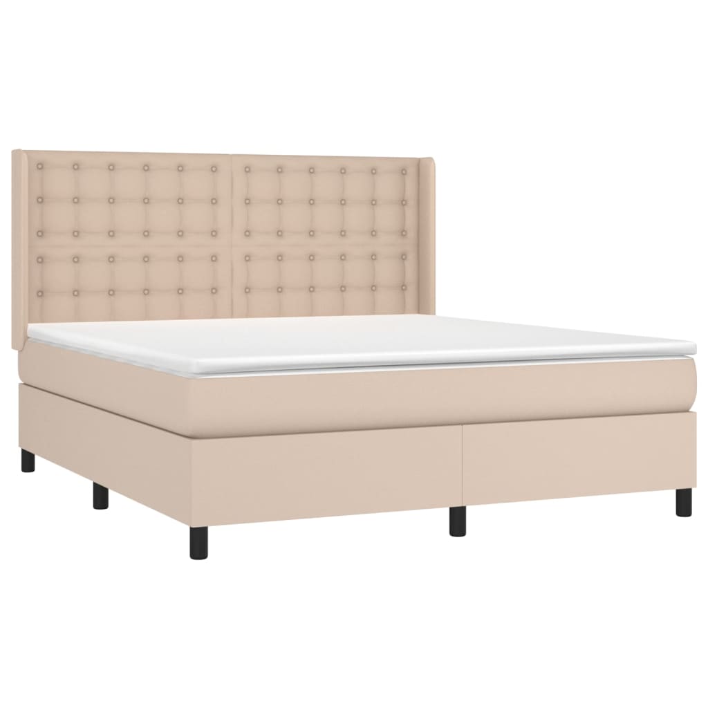 vidaXL Pat cu arcuri, cu saltea și LED cappuccino 180x200 cm piele eco vidaXL Pat cu arcuri, cu saltea și LED cappuccino 180x200 cm piele eco
