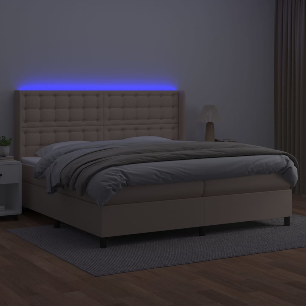 vidaXL Pat cu arcuri, cu saltea și LED cappuccino 200x200 cm piele eco vidaXL Pat cu arcuri, cu saltea și LED cappuccino 200x200 cm piele eco
