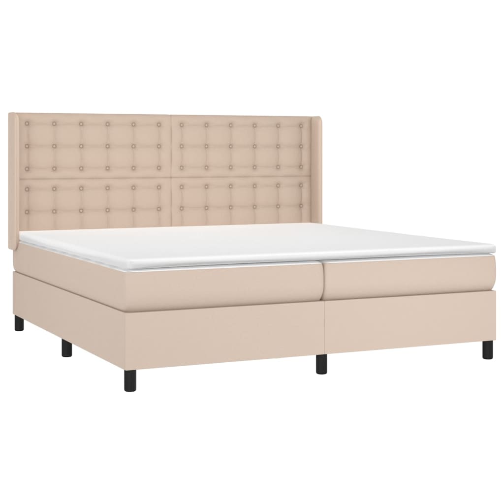 vidaXL Pat cu arcuri, cu saltea și LED cappuccino 200x200 cm piele eco vidaXL Pat cu arcuri, cu saltea și LED cappuccino 200x200 cm piele eco