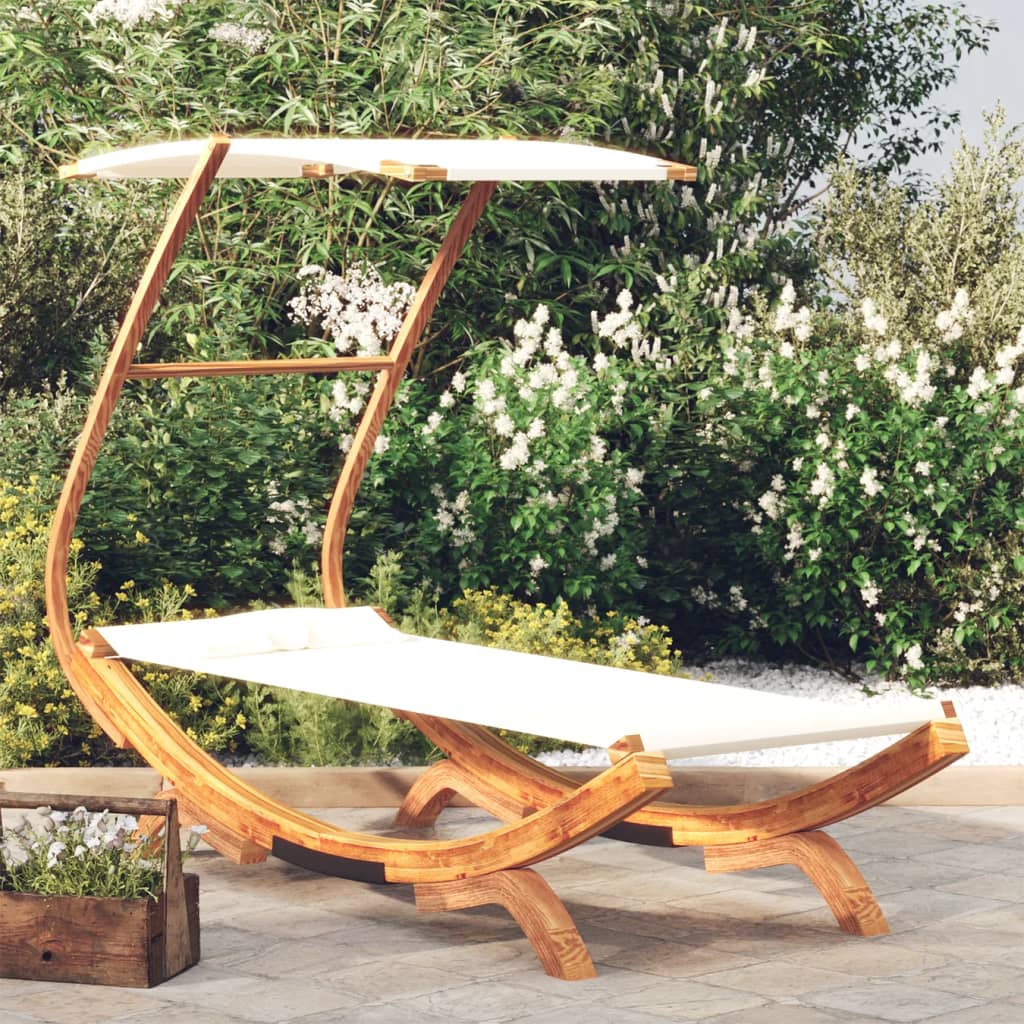 vidaXL Pat de exterior cu baldachin, crem, 100x190x134 cm, lemn masiv vidaXL Pat de exterior cu baldachin, crem, 100x190x134 cm, lemn masiv