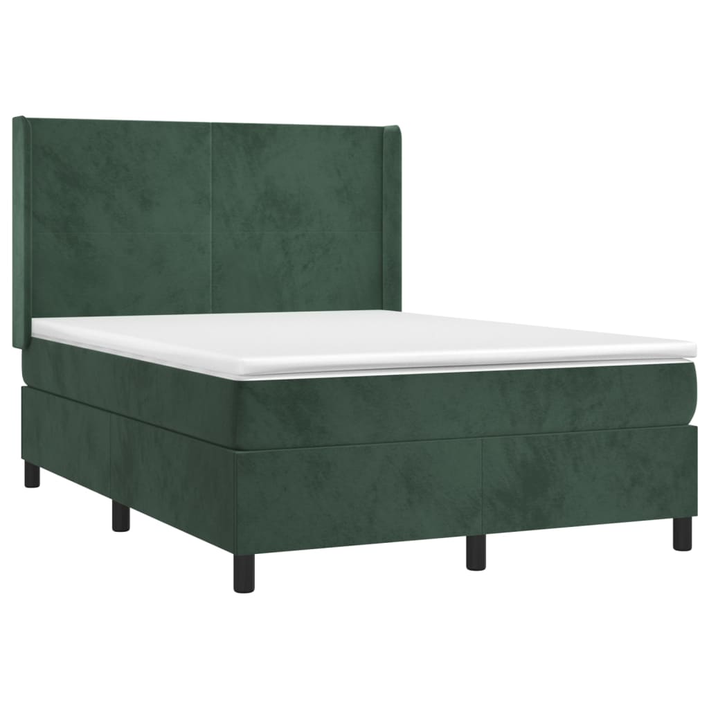 vidaXL Pat cu arcuri, saltea și LED, verde închis, 140x190 cm, catifea vidaXL Pat cu arcuri, saltea și LED, verde închis, 140x190 cm, catifea