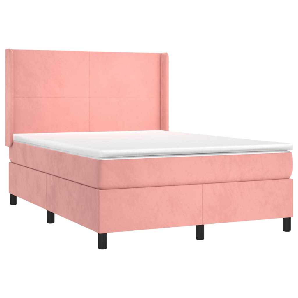 vidaXL Pat cu arcuri, cu saltea și LED, roz, 140x190 cm catifea