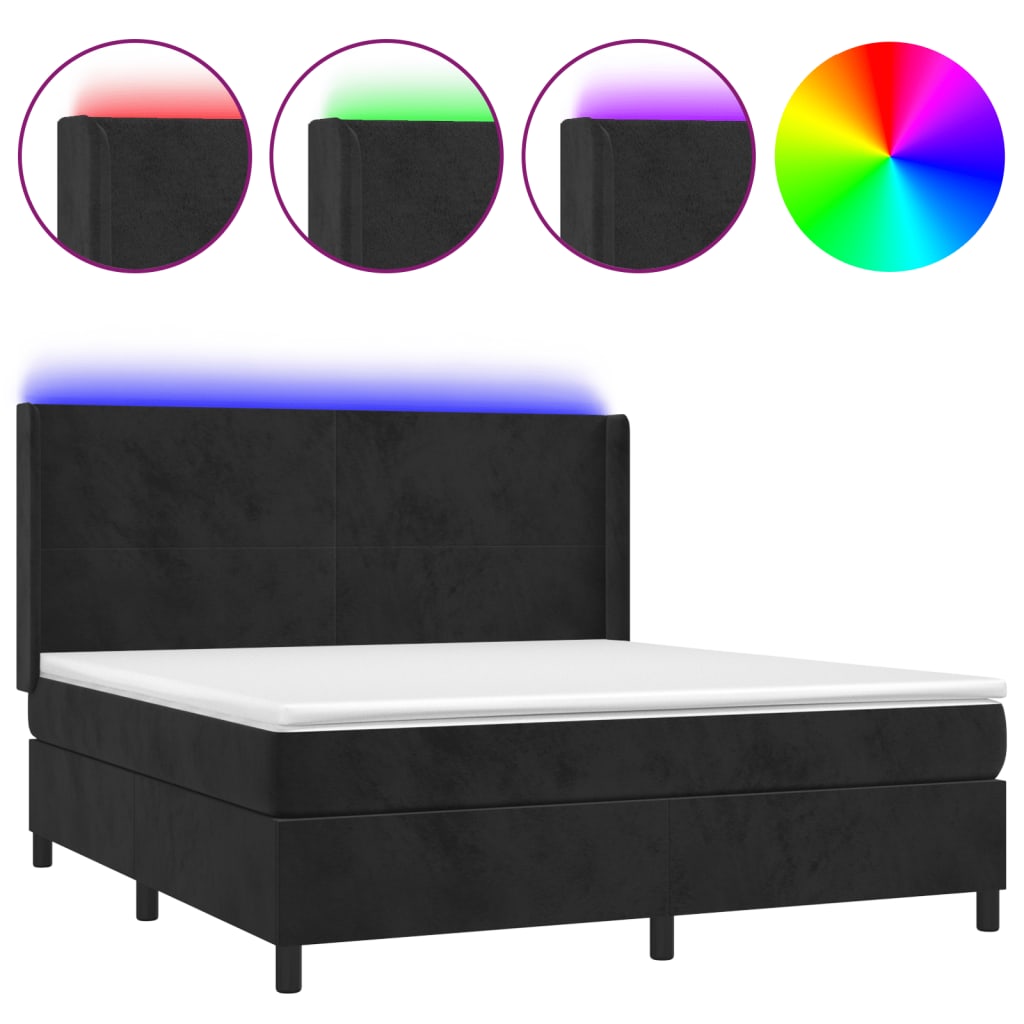 vidaXL Pat cu arcuri, saltea și LED, negru, 160x200 cm, catifea vidaXL Pat cu arcuri, saltea și LED, negru, 160x200 cm, catifea