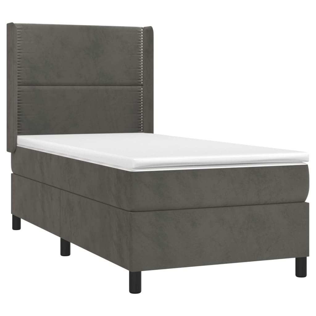 vidaXL Pat cu arcuri, saltea și LED, gri închis, 90x200 cm, catifea vidaXL Pat cu arcuri, saltea și LED, gri închis, 90x200 cm, catifea