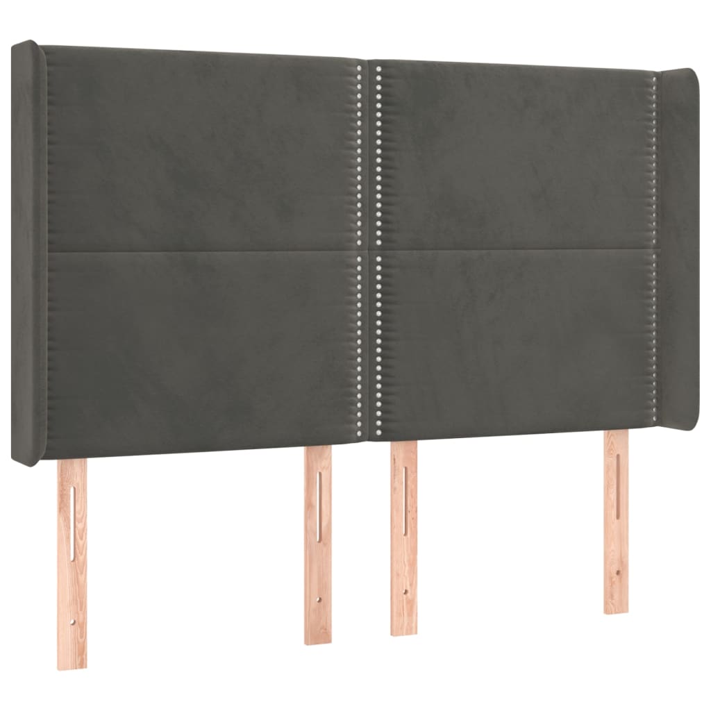 vidaXL Pat cu arcuri, saltea și LED, gri închis, 140x190 cm, catifea