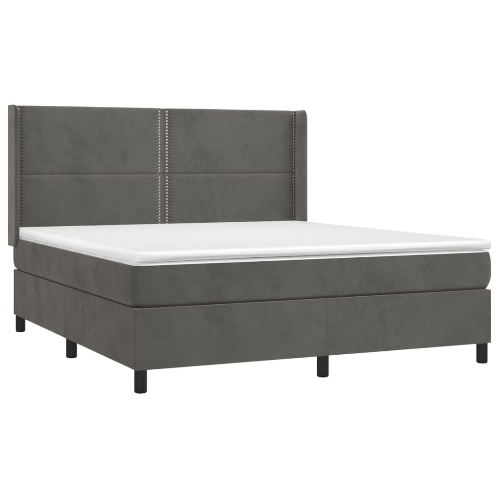 vidaXL Pat cu arcuri, saltea și LED, gri închis, 160x200 cm, catifea vidaXL Pat cu arcuri, saltea și LED, gri închis, 160x200 cm, catifea