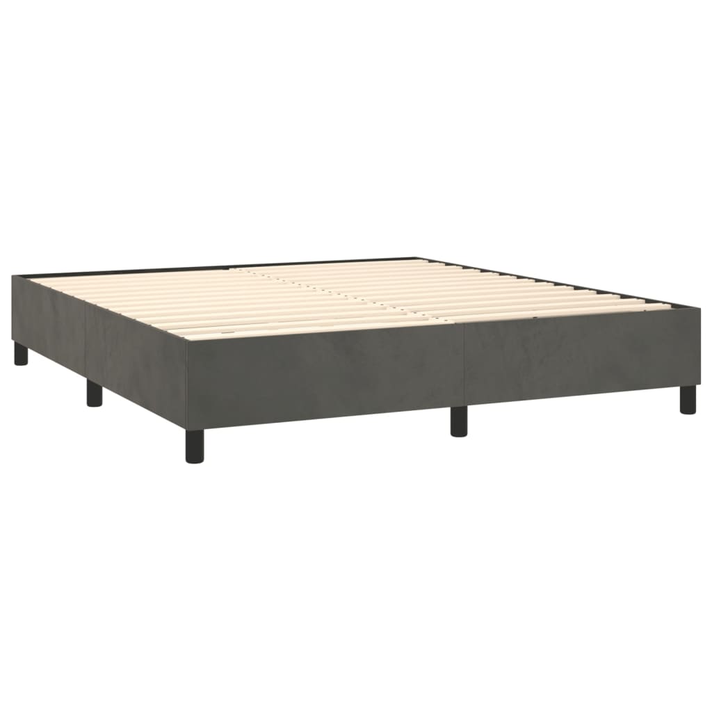 vidaXL Pat cu arcuri, saltea și LED, gri închis, 180x200 cm, catifea