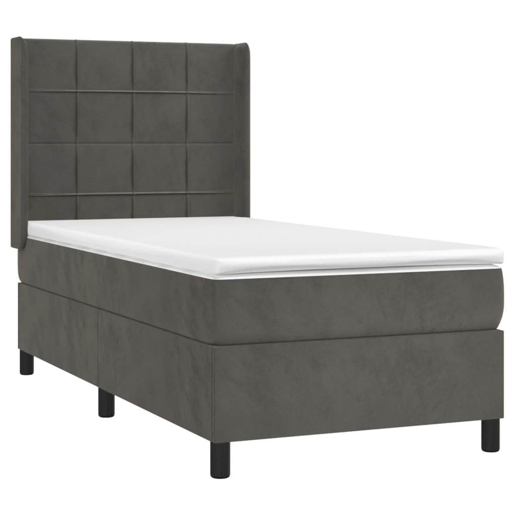 vidaXL Pat cu arcuri, saltea și LED, gri închis, 90x190 cm, catifea
