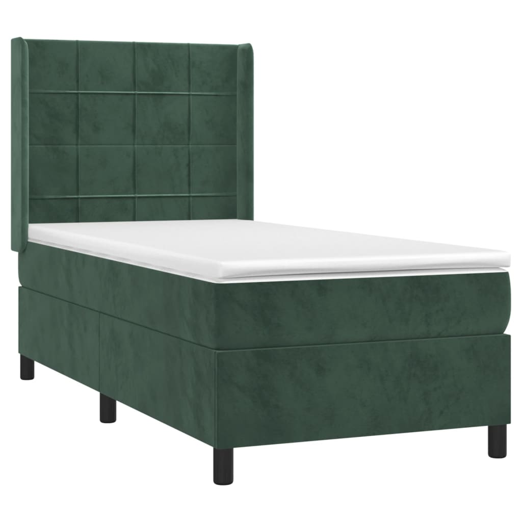 vidaXL Pat cu arcuri, saltea și LED, verde închis, 90x190 cm, catifea vidaXL Pat cu arcuri, saltea și LED, verde închis, 90x190 cm, catifea
