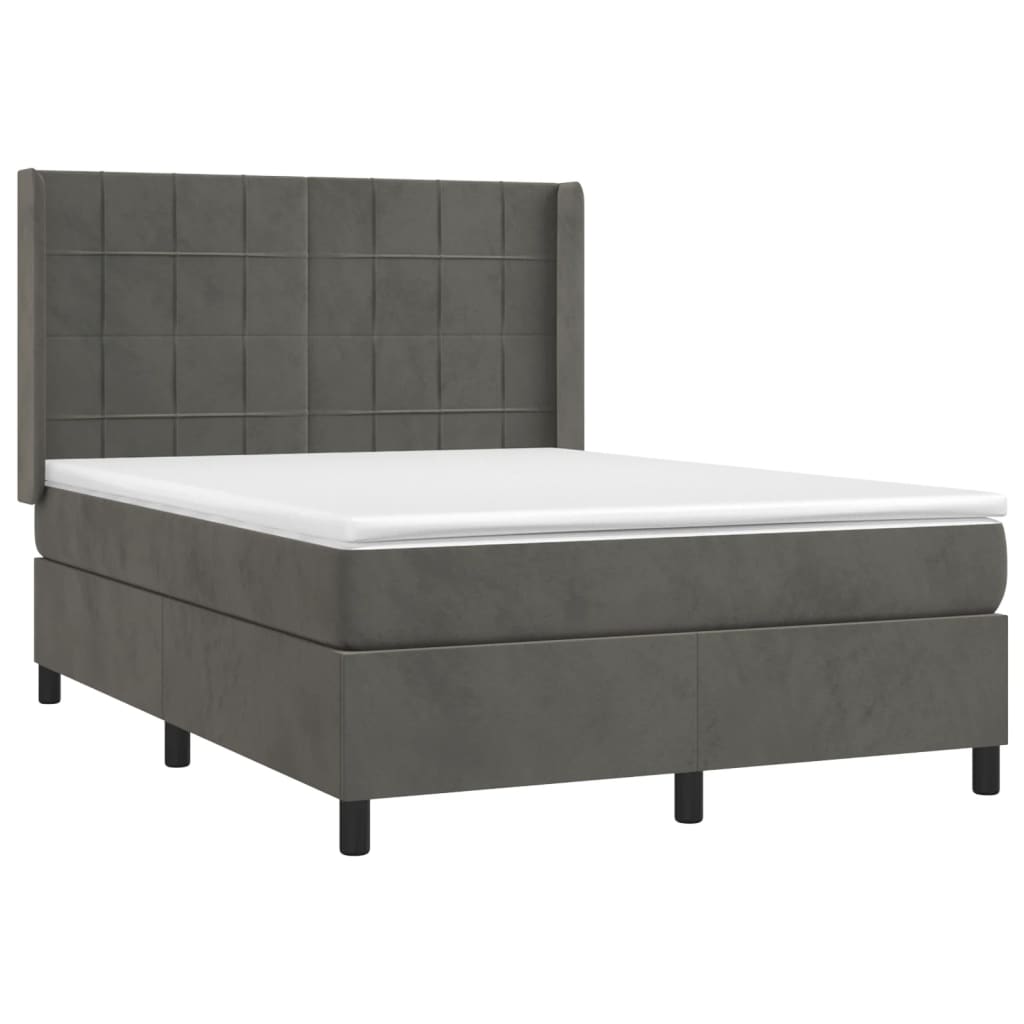 vidaXL Pat cu arcuri, saltea și LED, gri închis, 140x190 cm, catifea