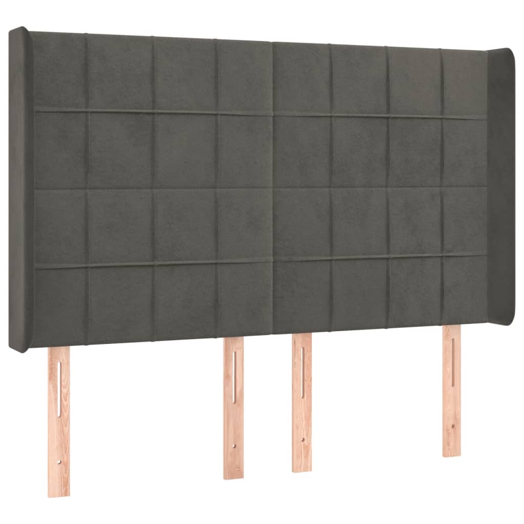 vidaXL Pat cu arcuri, saltea și LED, gri închis, 140x190 cm, catifea