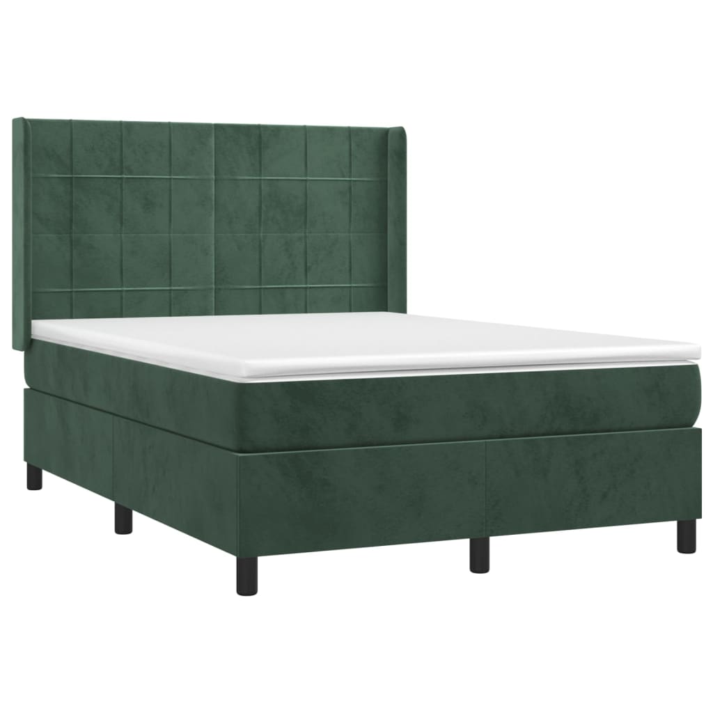 vidaXL Pat cu arcuri, saltea și LED, verde închis, 140x190 cm, catifea vidaXL Pat cu arcuri, saltea și LED, verde închis, 140x190 cm, catifea