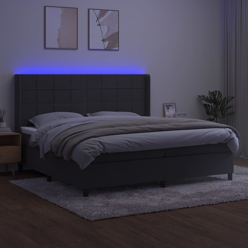 vidaXL Pat cu arcuri, saltea și LED, gri închis, 200x200 cm, catifea