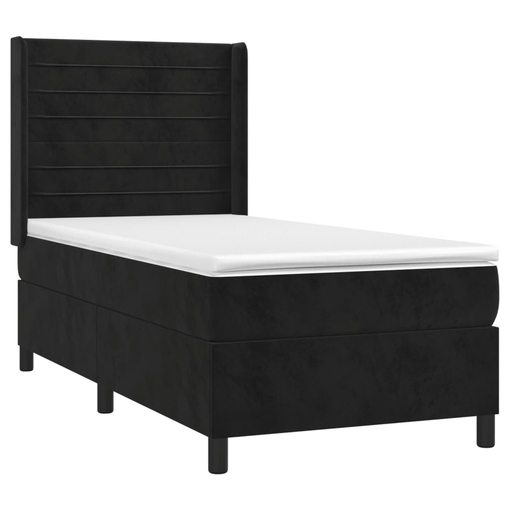 vidaXL Pat cu arcuri, saltea și LED, negru, 90x200 cm, catifea vidaXL Pat cu arcuri, saltea și LED, negru, 90x200 cm, catifea