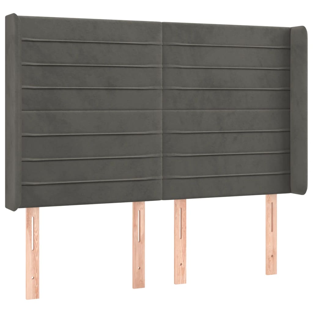 vidaXL Pat cu arcuri, saltea și LED, gri închis, 140x190 cm, catifea