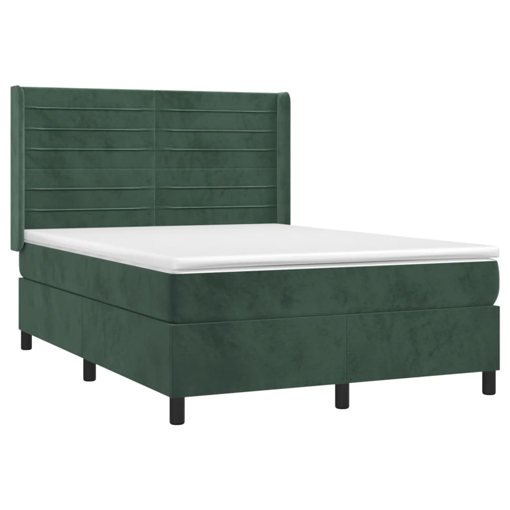 vidaXL Pat cu arcuri, saltea și LED, verde închis, 140x190 cm, catifea vidaXL Pat cu arcuri, saltea și LED, verde închis, 140x190 cm, catifea