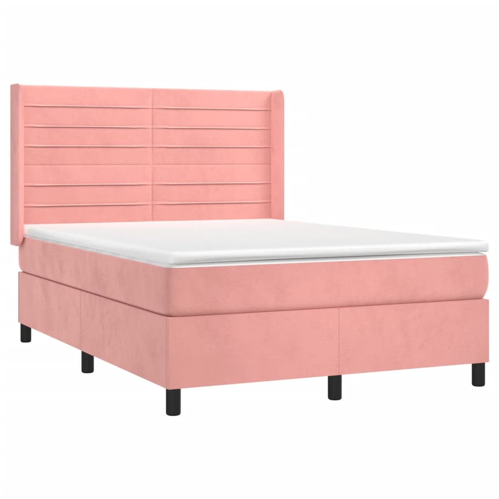 vidaXL Pat cu arcuri, cu saltea și LED, roz, 140x190 cm catifea