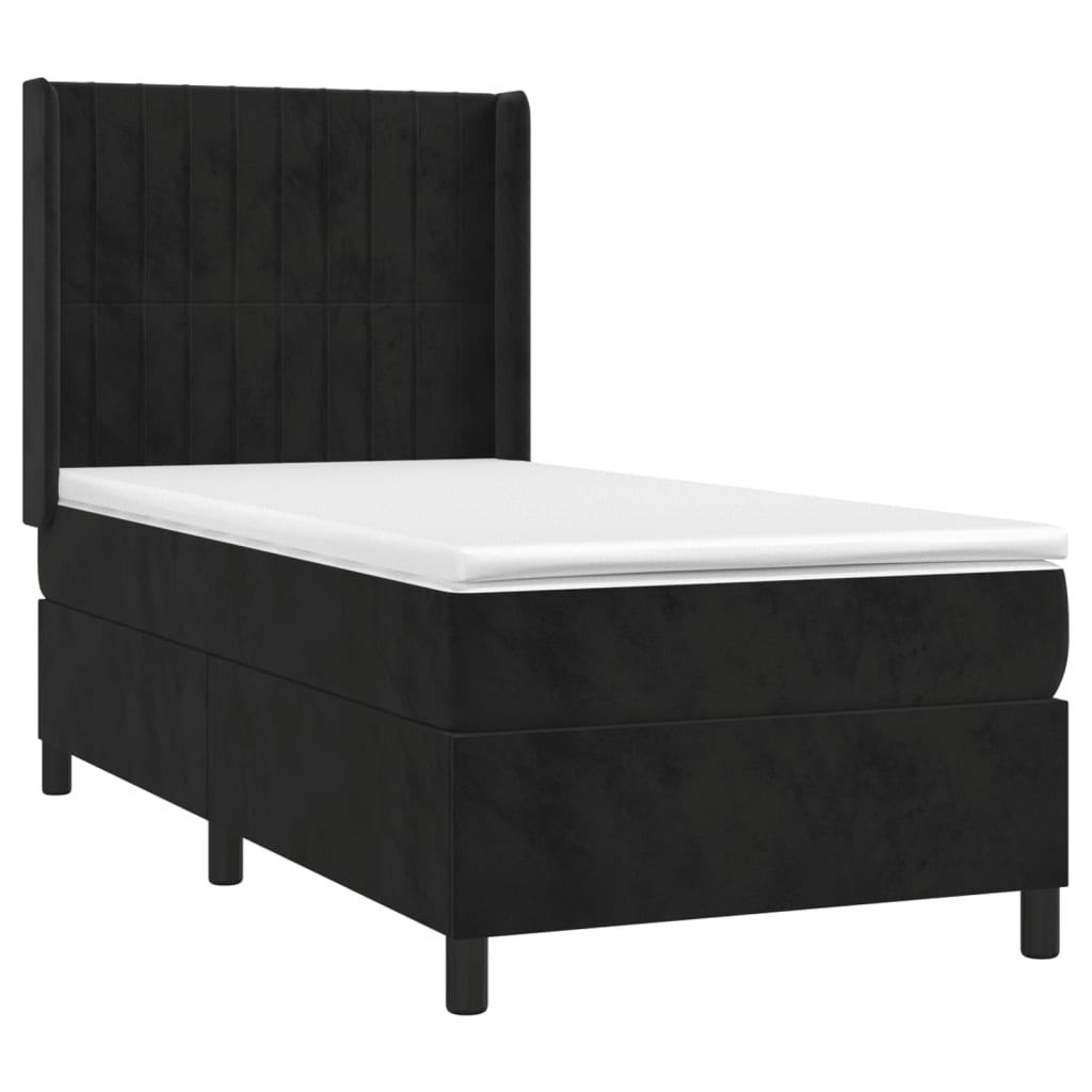 vidaXL Pat cu arcuri, saltea și LED, negru, 90x190 cm, catifea