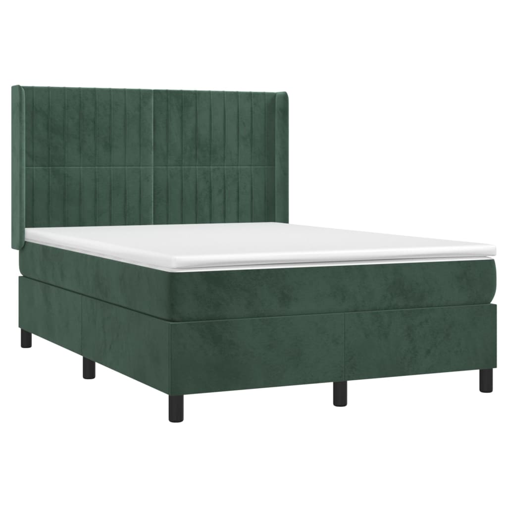 vidaXL Pat cu arcuri, saltea și LED, verde închis, 140x190 cm, catifea vidaXL Pat cu arcuri, saltea și LED, verde închis, 140x190 cm, catifea