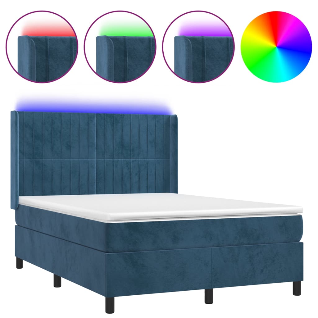 vidaXL Pat cu arcuri, saltea și LED, gri închis, 140x200 cm, catifea vidaXL Pat cu arcuri, saltea și LED, gri închis, 140x200 cm, catifea