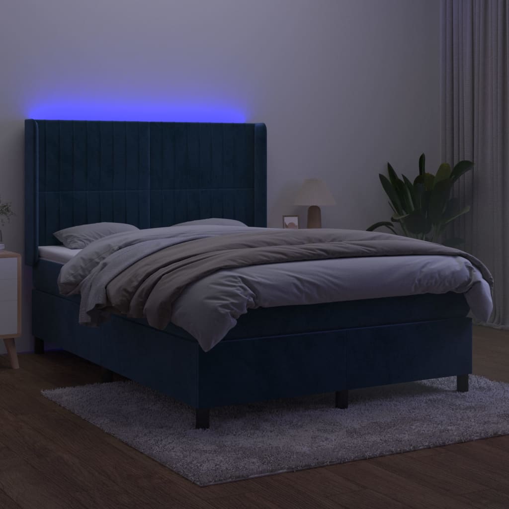 vidaXL Pat cu arcuri, saltea și LED, gri închis, 140x200 cm, catifea vidaXL Pat cu arcuri, saltea și LED, gri închis, 140x200 cm, catifea