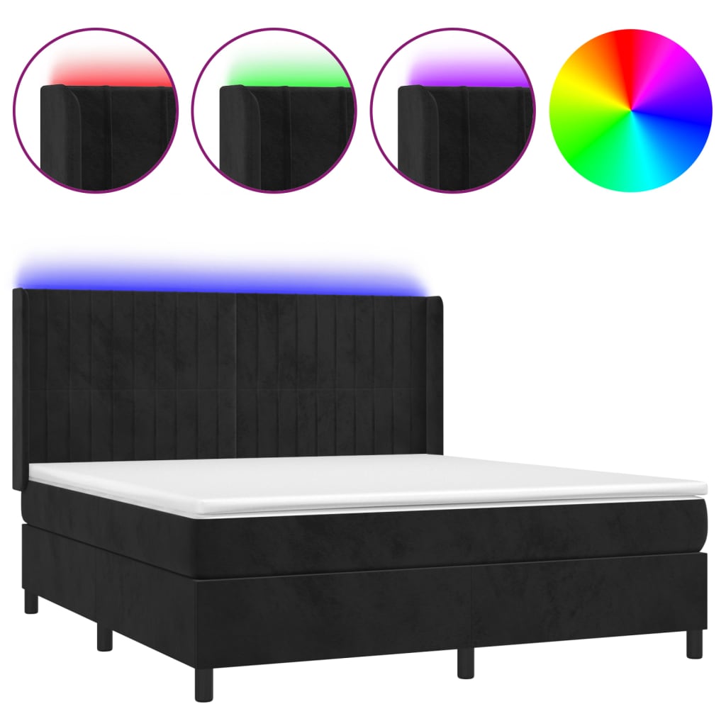 vidaXL Pat cu arcuri, saltea și LED, negru, 160x200 cm, catifea vidaXL Pat cu arcuri, saltea și LED, negru, 160x200 cm, catifea