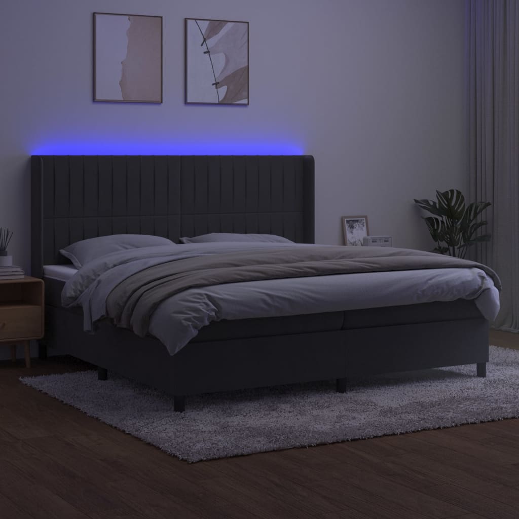vidaXL Pat cu arcuri, saltea și LED, gri închis, 200x200 cm, catifea