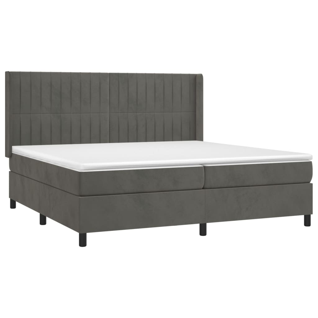 vidaXL Pat cu arcuri, saltea și LED, gri închis, 200x200 cm, catifea