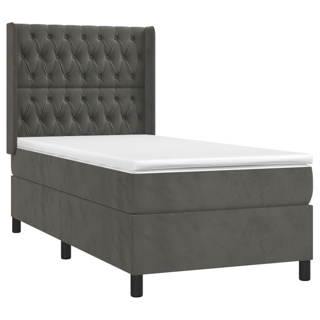 vidaXL Pat cu arcuri, saltea și LED, gri închis, 90x190 cm, catifea vidaXL Pat cu arcuri, saltea și LED, gri închis, 90x190 cm, catifea