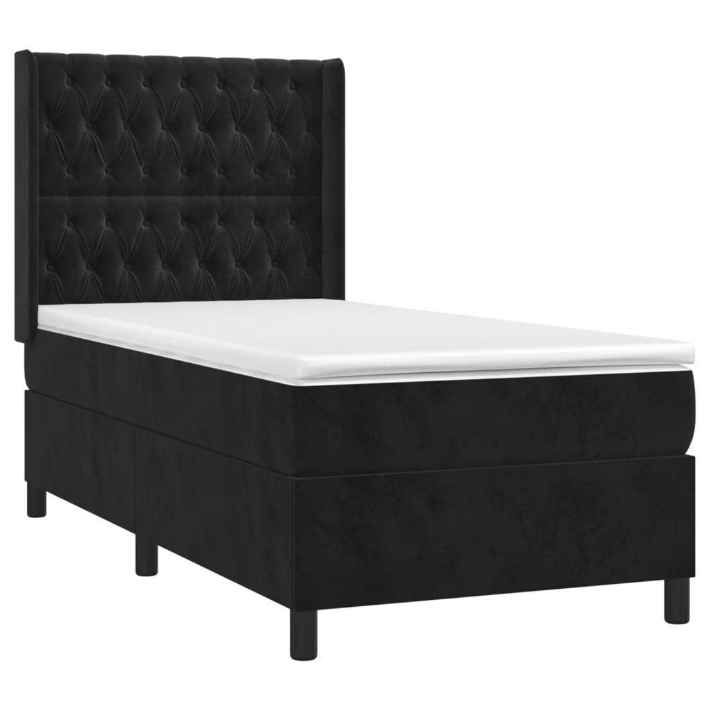 vidaXL Pat cu arcuri, saltea și LED, negru, 90x190 cm, catifea