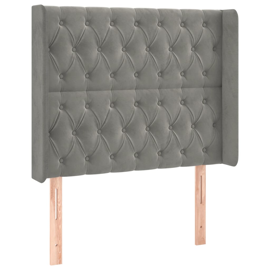 vidaXL Pat cu arcuri, saltea și LED, gri deschis, 90x200 cm, catifea