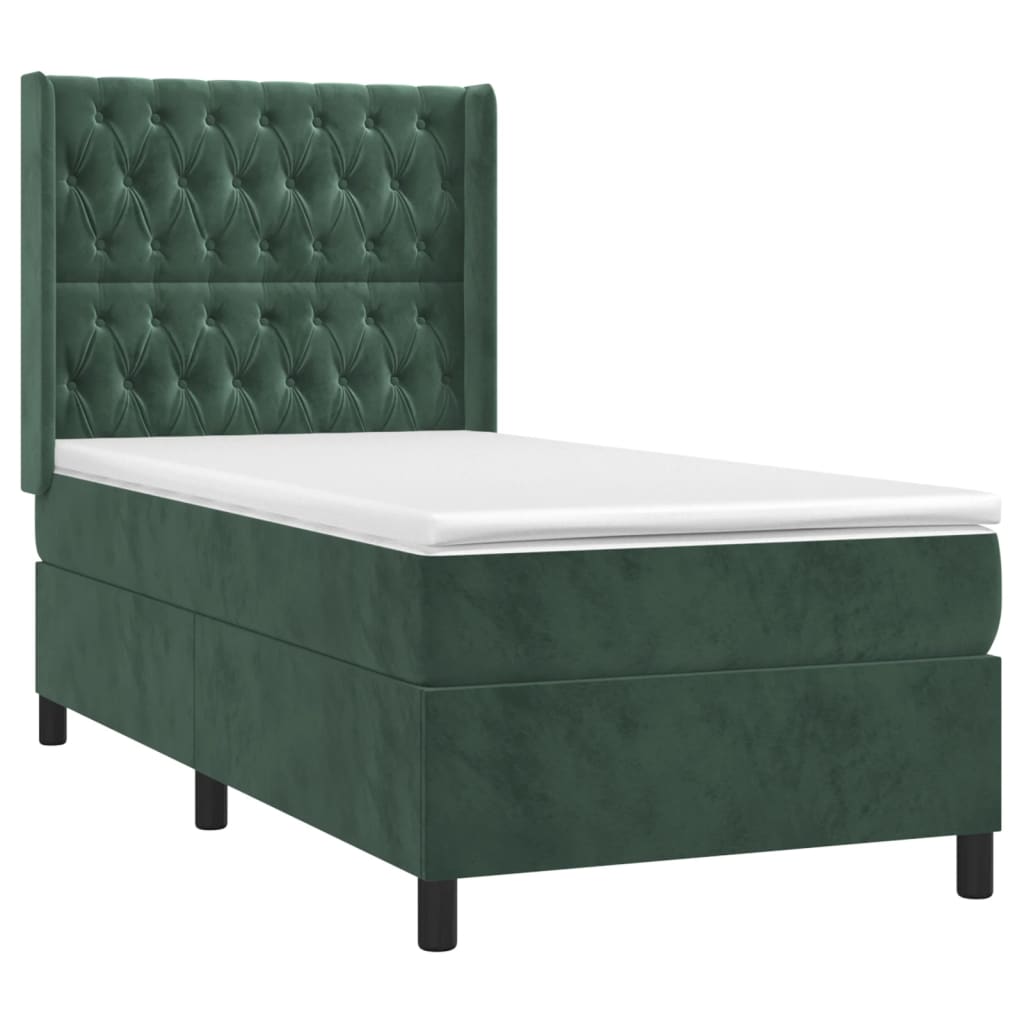 vidaXL Pat cu arcuri, saltea și LED, verde, 90x200 cm, catifea vidaXL Pat cu arcuri, saltea și LED, verde, 90x200 cm, catifea