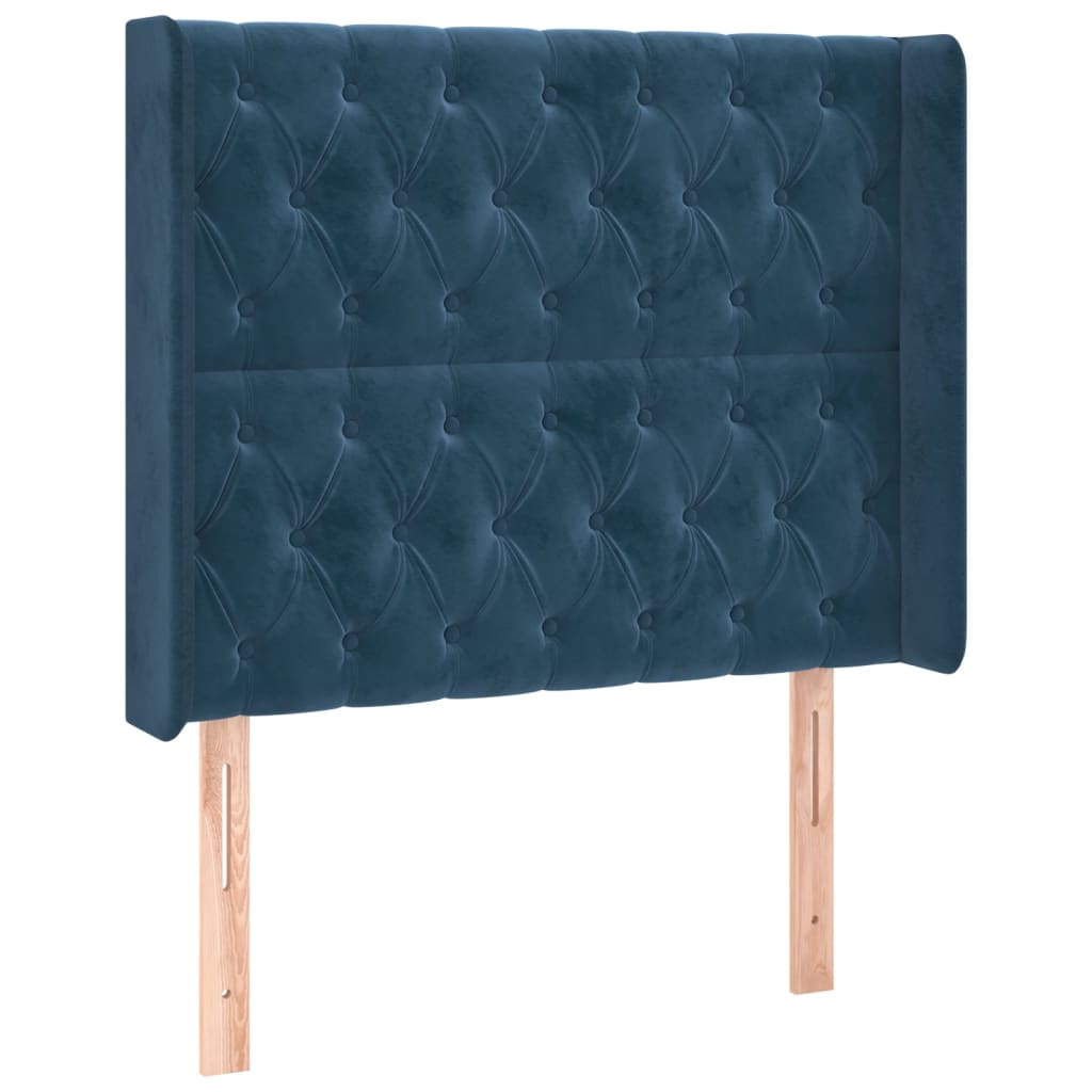 vidaXL Pat cu arcuri, saltea și LED, bleumarin, 90x200 cm, catifea