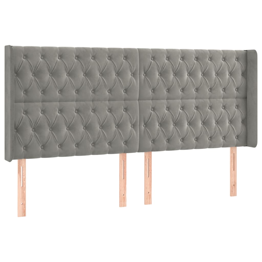 vidaXL Pat cu arcuri, saltea și LED, gri deschis, 200x200 cm, catifea