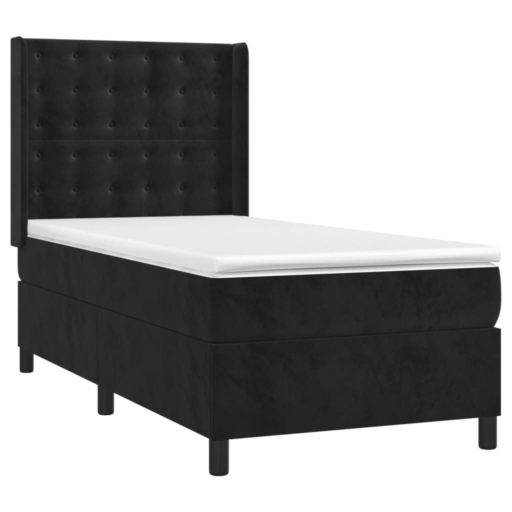 vidaXL Pat cu arcuri, saltea și LED, negru, 90x190 cm, catifea