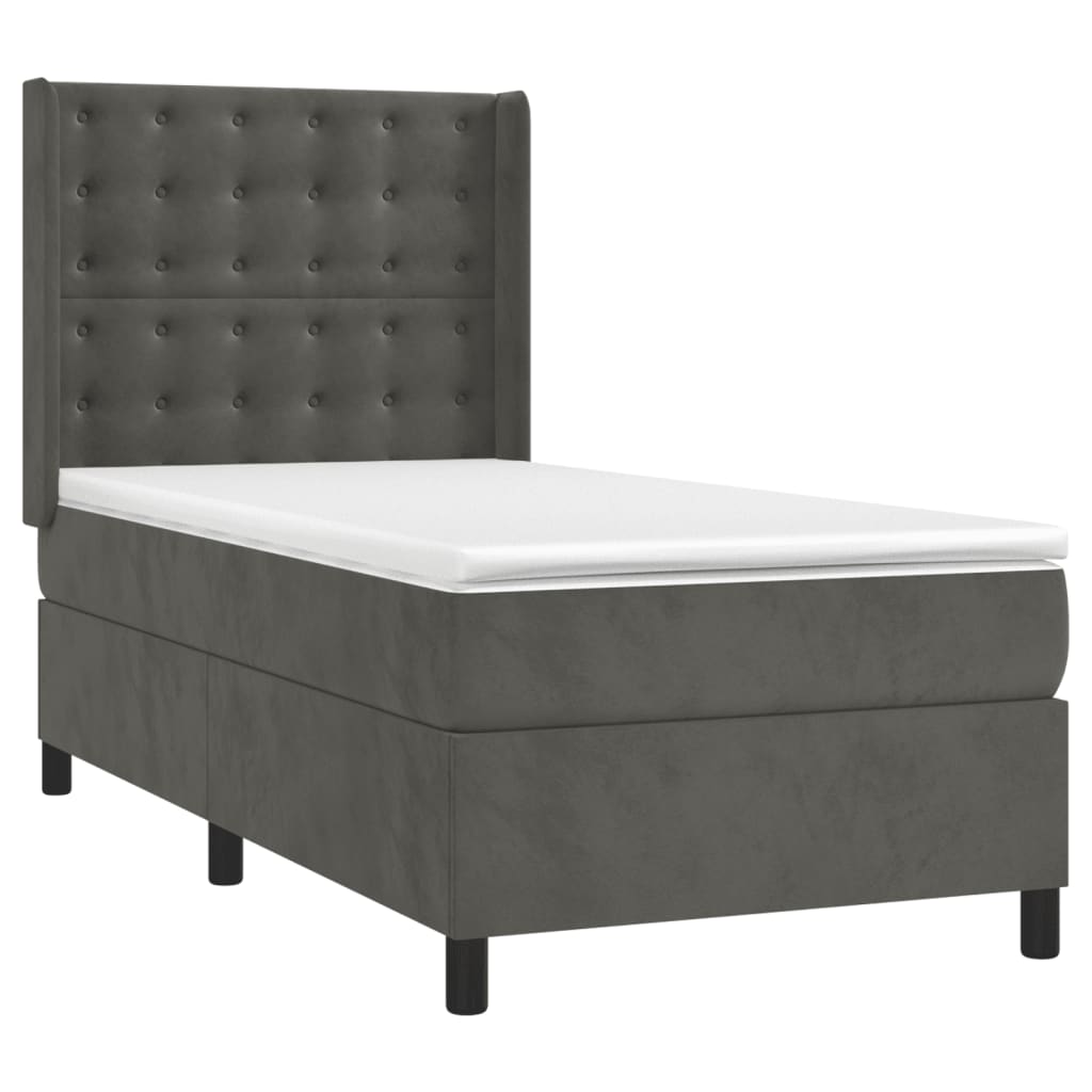 vidaXL Pat cu arcuri, saltea și LED, gri închis, 90x200 cm, catifea vidaXL Pat cu arcuri, saltea și LED, gri închis, 90x200 cm, catifea