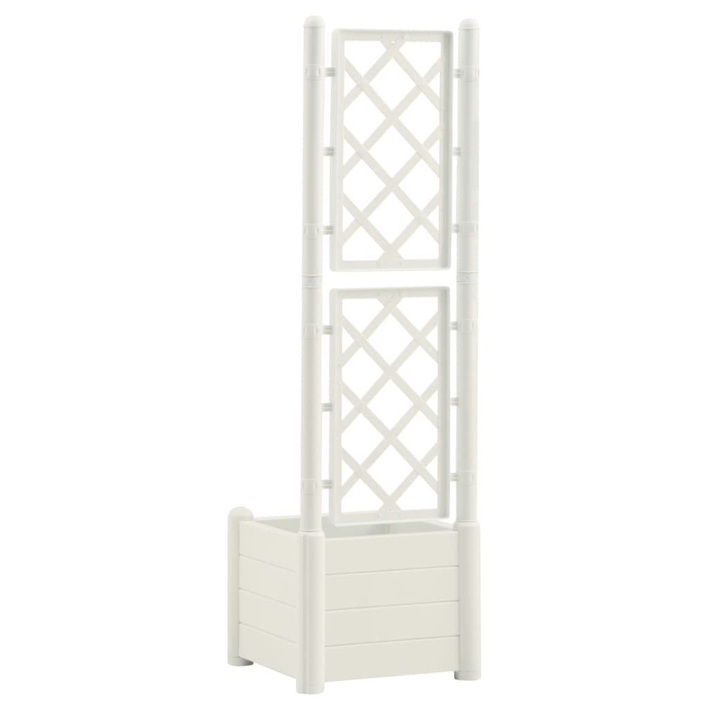 vidaXL Jardinieră de grădină cu spalier, alb, 43x43x142 cm, PP