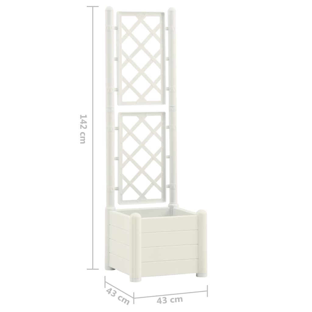 vidaXL Jardinieră de grădină cu spalier, alb, 43x43x142 cm, PP