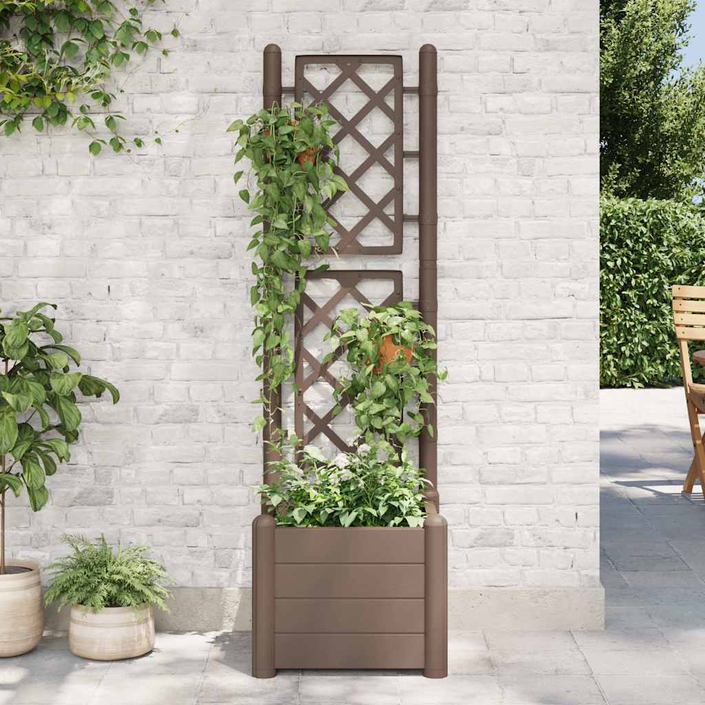 vidaXL Jardinieră de grădină cu spalier, cafeniu, 43x43x142 cm, PP
