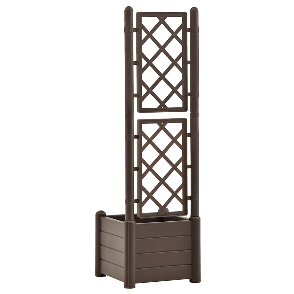 vidaXL Jardinieră de grădină cu spalier, cafeniu, 43x43x142 cm, PP